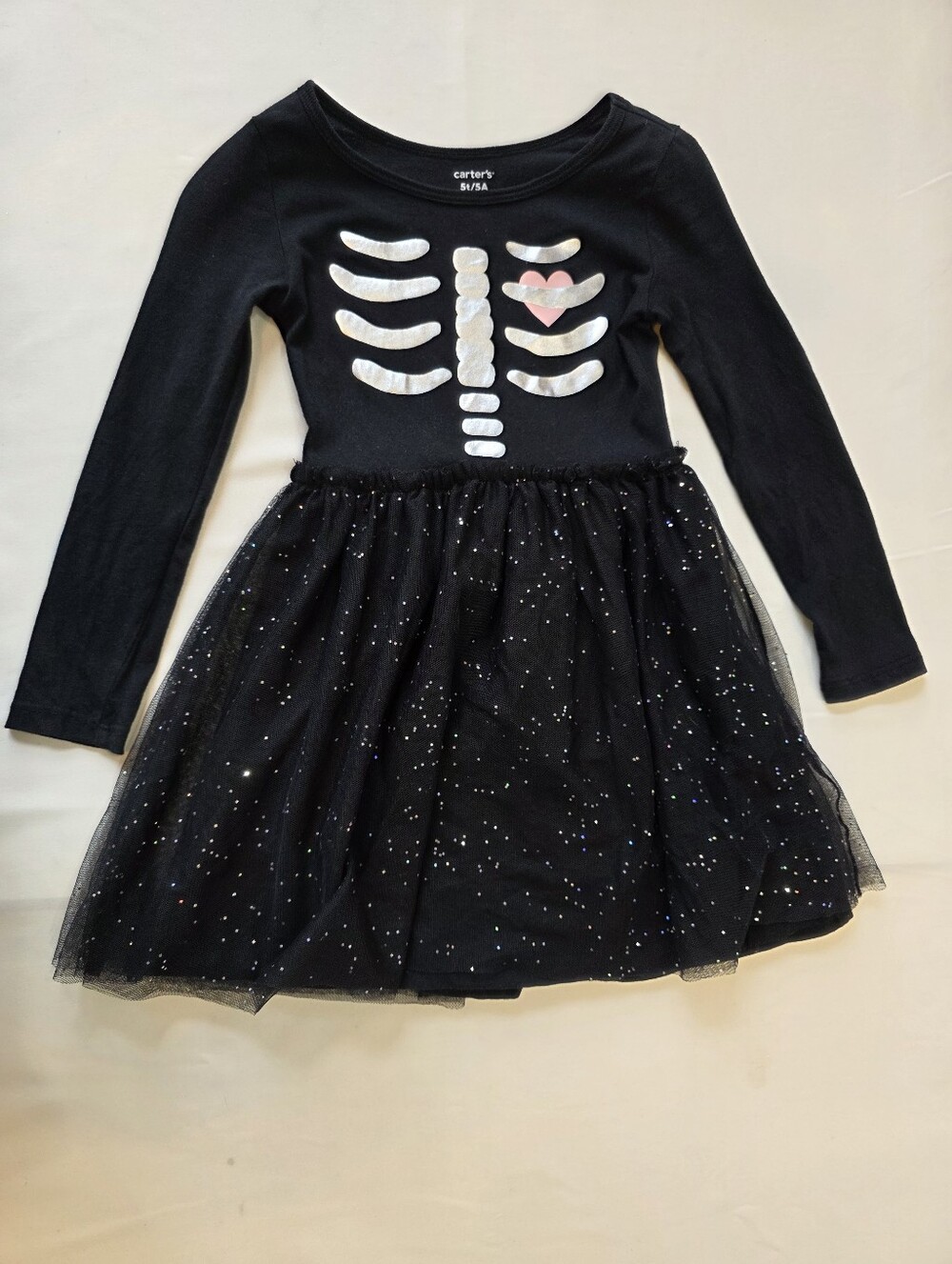 Carter’s Girls 5T Skeleton Halloween Dress Black Glitter Tulle